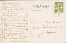 1907. Two Kings. 5 Aur Green. Perf. 12 3/4, Wm. Crown. Postcard (Magnus Einarsson Söngstjori O... (Michel 51) - JF546089 - Lettres & Documents