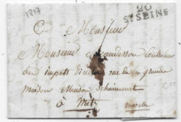 COTE D'OR Lettre Avec Texte De 1817 Marque Postale 20 / ST SEINE - 1801-1848: Precursors XIX