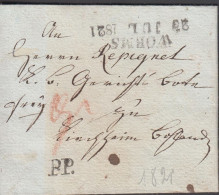 1821. DEUTSCHLAND. Fine Small Old Cover Cancelled WORMS 23 JUL 1821. Postage Marking In Brownred. More Tha... - JF436634 - Préphilatélie