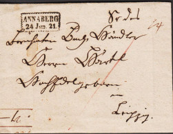 1821. DEUTSCHLAND. Interesting Cover To Leipzig With Beautiful Postmark ANNABERG 24. Jan. 21. Sachsen. Fin... - JF545735 - Prefilatelia