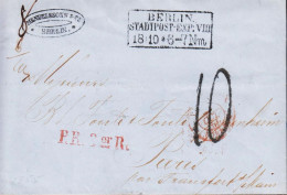 1855. DEUTSCHLAND. Interesting Cover To Paris Par Frankfurt Am Main With Beautiful Postmark BERLIN STADTPO... - JF545737 - Prephilately