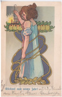 CPA ILLUSTREE - STYLE ART DECO - ART NOUVEAU - FEMME - BONNE ANNEE - Ante 1900