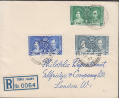 1937. TURKS & CAICOS ISLANDS. Georg VI Coronation Complete Set On Small Cover To London. (Michel  115-117) - JF432576 - Turcas Y Caicos