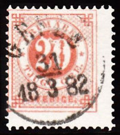 1877. Circle Type. Perf. 13. 20 øre Vermilion. Uneven Broken Numerals. Facit 33v9. (Michel 22Ba) - JF103220 - Used Stamps