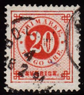 1877. Circle Type. Perf. 13. 20 øre Vermilion. White Filling In 0. Facit 33v10. (Michel 22Ba) - JF103221 - Used Stamps