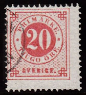 1877. Circle Type. Perf. 13. 20 øre Vermilion. Variety. 0 Open At Bottom. (Michel 22Ba) - JF103224 - Gebraucht