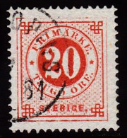 1877. Circle Type. Perf. 13. 20 øre Vermilion. Extremely Nice Shade. (Michel 22Ba) - JF103225 - Gebraucht