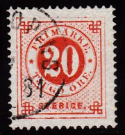 1877. Circle Type. Perf. 13. 20 øre Vermilion. Extremely Nice Shade. (Michel 22Ba) - JF103225 - Gebruikt