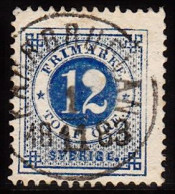 1877. Circle Type. Perf. 13. 12 øre Blue. ÅRIENG 1 4 1883. (Michel 21B) - JF103228 - Usados