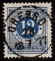 1877. Circle Type. Perf. 13. 12 øre Blue. ÖREBRO 28 7 1877. (Michel 21B) - JF103232 - Used Stamps