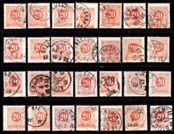 1877. Circle Type. Perf. 13. 20 øre Vermilion. 28 Stamps With Different Shades Etc. (Michel 22Ba) - JF103235 - Gebruikt
