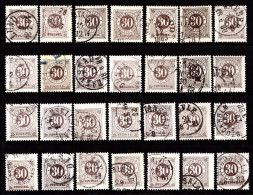 1877. Circle Type. Perf. 13. 30 øre Brown. 28 Stamps With Different Shades Etc. (Michel 24B) - JF103236 - Used Stamps