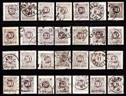 1877. Circle Type. Perf. 13. 30 øre Brown. 28 Stamps With Different Shades Etc. (Michel 24B) - JF103237 - Gebruikt