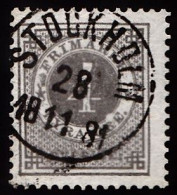 1877. Circle Type. Perf. 13. 4 øre Gray. STOCKHOLM 28 11 1881. (Michel 18B) - JF103251 - Gebraucht