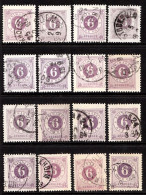 1877. Circle Type. Perf. 13. 6 øre Red Lillac. 16 Stamps With Different Shades Etc. (Michel 20Ba) - JF103256 - Gebruikt