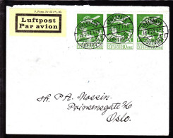 1925. Air Mail. 10 øre Green. 3-strip With Lux-cancel KØBENHAVN LUFTPOST 18.7.27. OSLO 1 TUR ... (Michel 143) - JF103820 - Luchtpostzegels