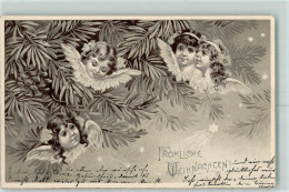 13153909 - Weihnachten Engelskoepfe Tannenzapfen AK - Engel