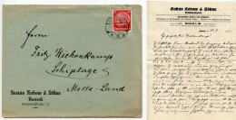 Germany 1935 Cover & Letter; Rostock - Gustav Kobow & Söhne, Präparatoren (Taxidermy) To Schiplage; 12pf. Hindenburg - Brieven En Documenten