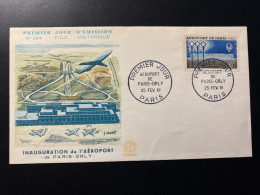 Enveloppe 1er Jour "Inauguration De L'Aéroport D'Orly" - 25/02/1961 - 1283 - Historique N° 364 - Aviation - Avions - 1960-1969