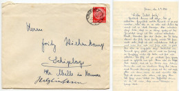 Germany 1940 Cover & Letter; Posen To Schiplage; 12pf. Hindenburg - Storia Postale