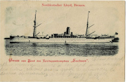 Gruss Von Bord Des Reichpostdampfers " Sachsen " Circulée En 1901 - Koopvaardij