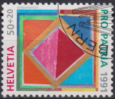 1991 Schweiz Pro Patria, Zeitgenössische Kunst, Quadrat, ⵙ Zum:CH B231, Mi:CH 1446, Yt: CH 1474 - Gebruikt