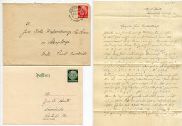 Germany 1939 Cover W/ Letter & Stamped Postcard; Neumünster To Schiplage; 12pf. Hindenburg - Brieven En Documenten