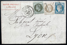 N°25 1c VERT BRONZE & N°27 4c GRIS & N°37 20c CERES SUR LETTRE / FALAISE CALVADOS POUR LYON / 13 SEPT 1871 / LAC - 1849-1876: Période Classique