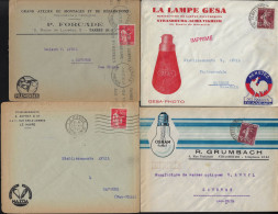 France Années 1920-1930. 7 Enveloppes Illustrées. Lampes électriques, Phares, Projecteurs, Générateurs, Ampoules, Piles. - Electricidad