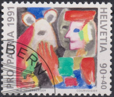 1991 Schweiz Pro Patria, Zeitgenössische Kunst, Mensch Und Tier, ⵙ Zum:CH B234, Mi:CH 1449, Yt: CH 1477 - Used Stamps