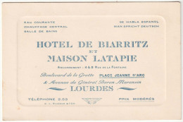 Carte Commerciale Hôtel De Biarritz Et Maison Latapie   Lourdes  (64) - Werbung