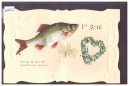 1er AVRIL - POISSON ET DECORS EN APPLIQUES - CARTE EN RELIEF - PRÄGE KARTE - TB - April Fool's Day