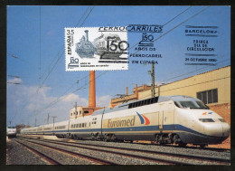 ESPAÑA (1998) Carte Maximum Card - 150 Años Ferrocarriles, Euromed, Train, Trainset, Steam Railway Locomotive - Cartes Maximum