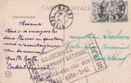 Hanoi Carte Avec Rare Cachet SOUSCRIVEZ A L'EMPRUNT NATIONAL écrit Aussi En Vietnamien Indochine Tonkin - Cartas & Documentos