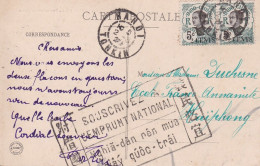 Hanoi Carte Avec Rare Cachet SOUSCRIVEZ A L'EMPRUNT NATIONAL écrit Aussi En Vietnamien Indochine Tonkin - Brieven En Documenten