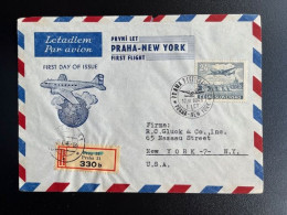 CZECHOSLOVAKIA 1946 REGISTERED FIRST FLIGHT COVER PRAHA PRAGUE TO NEW YORK 17-06-1946 CESKOSLOVENSKO EINSCHREIBEN - Covers & Documents