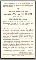 Bidprentje Dworp - De Cock Joanna Maria (1875-1944) - Images Religieuses