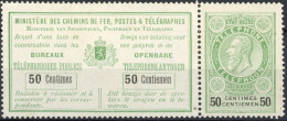 [** SUP] TE10, 50c Vert Et Noir, Le Timbre Avec Souche - Fraîcheur Postale. Rare - Cote: 1575€ - Telefoonzegels [TE]