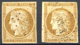 [O SUP] N° 1+1a, Bistre-jaune Et Bistre-brun. 2 Timbres Bien Margés. L'un Signé Calves, L'autre JF Brun - Joli Duo - Cot - 1849-1850 Cérès