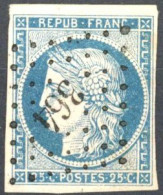 [O SUP] N° 4, 25c Bleu TB Margé Et Superbe Obl PC '364' Benfeld. Signé Calves - 1849-1850 Cérès