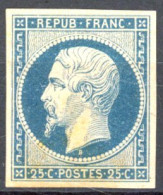 [* B/TB] N° 10, 25c Bleu, Belles Marges Et Signé Calves - Sans Défaut Mis à Part Une Légère Oxydation Dans Le Bas. Rare  - 1852 Louis-Napoléon