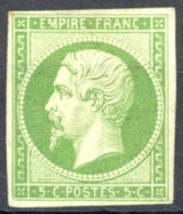 [* SUP] N° 12, 5c Vert, Belles Marges, Signé Brun - Légère Trace. Très Frais - Cote: 1500€ - 1853-1860 Napoléon III