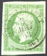 [O SUP] N° 12, 5c Vert Grandes Marges Et Obl Concours C.à.d 'Chatellerault'. Cote ++100€ - 1853-1860 Napoleon III