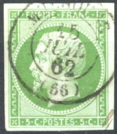 [O SUP] N° 12, 5c Vert TB Margé Et TB Obl Centrale C.à.d 'Mulhouse' - Cote: 100€ - 1853-1860 Napoleon III