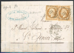 [Document TB] N° 13B(2), 10c Brun Clair (type 2) Sur TB Lettre Obl 'PC131' De Arles Sur Rhone Vers St Geniez - 1853-1860 Napoleon III