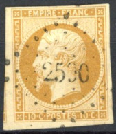 [O SUP] N° 13A, 10c Bistre, TB Margé - TB Obl Centrale 'PC2530' Ponte Leccia (rare) - 1853-1860 Napoléon III