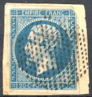 [O TB] N° 14A, 20c Bleu Sur Fragment - Superbe Obl Cercle De Points - 1853-1860 Napoléon III