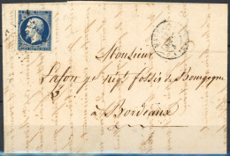 [Document TB] N° 14b, 20c Bleu Noir (superbe Nuance Intense) - Margé Sur Lettre - Cote: 125€ - 1853-1860 Napoléon III