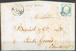 [Document TB] N° 14f, 20c Bleu Laiteux Bien Margé Sur Lettre De Reims - 1853-1860 Napoleon III