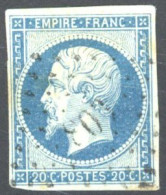 [O SUP] N° 14m, 20c Bleu Laiteux/vert - TB Margé - Cote: 250€ - 1853-1860 Napoleon III